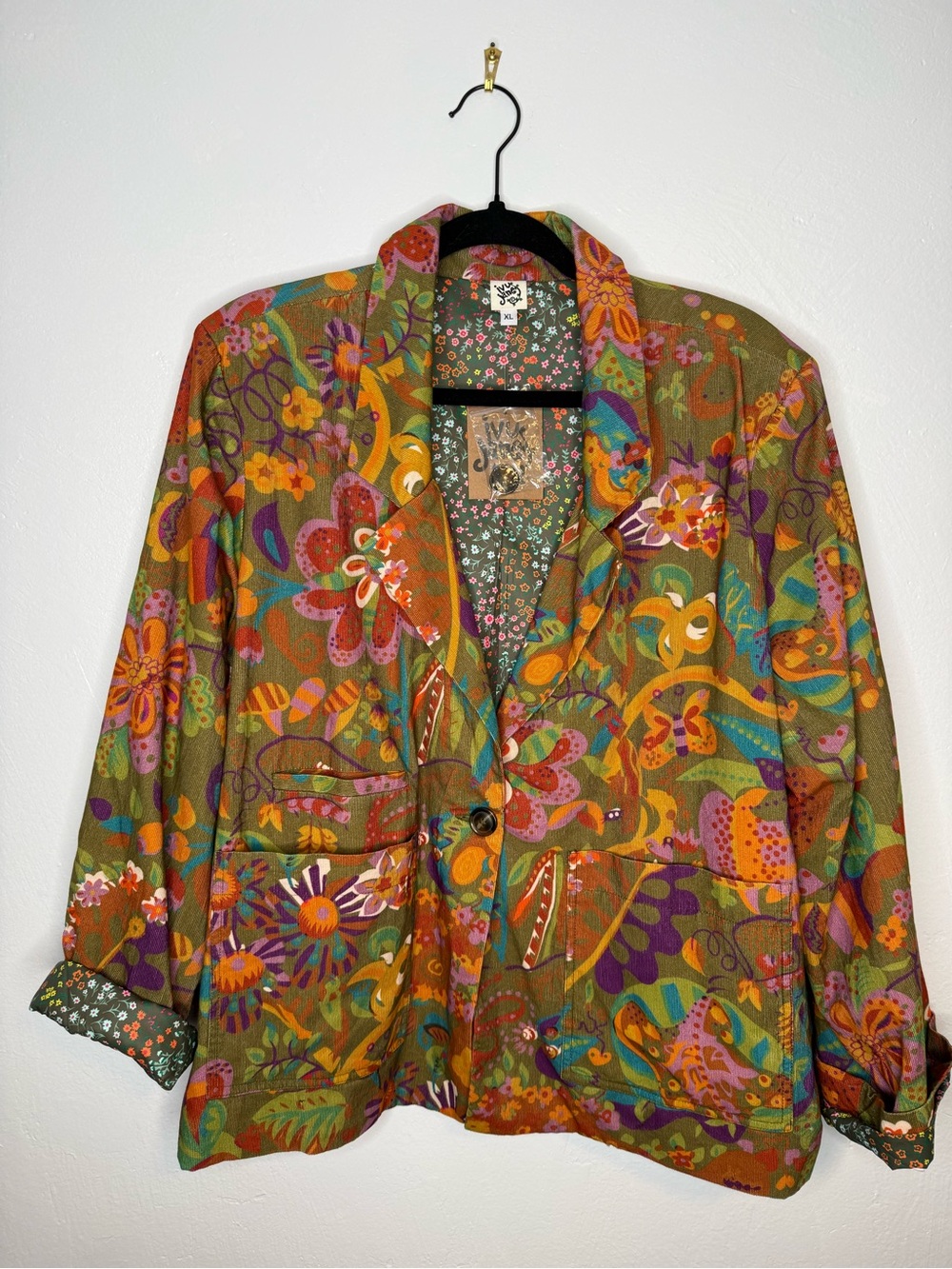 Ivy Jane Floral Patchwork Blazer Jacket XL Boho Retro Art to Wear - Picture 2 of 12